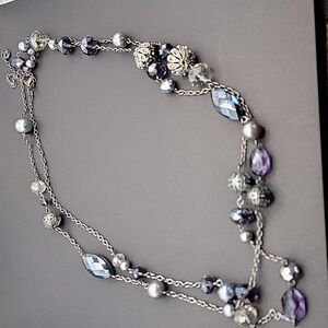 Vintage Women's Purple/Silver/ Gray Beaded Necklace, approximately 52 in. Long